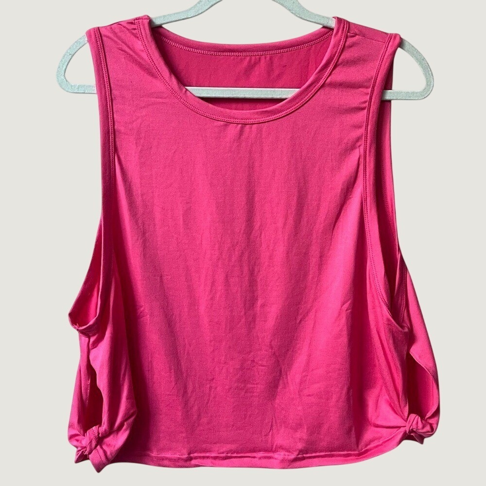 Pink Muscle Tank Top Womens Large Side Knot Crop Activewear Gym Yoga Shirt